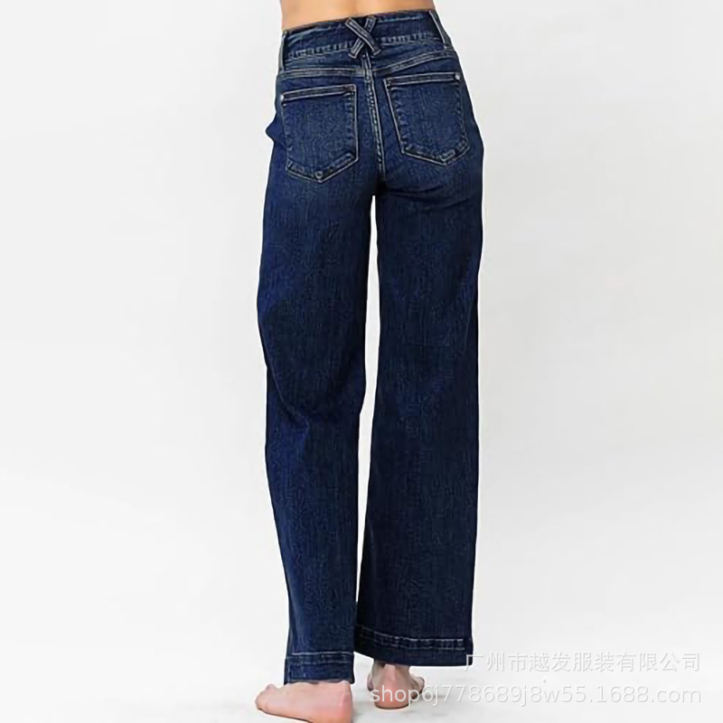欧美跨境外贸新款亚马逊2025春季新款蓝色水洗直筒气质牛仔裤女装详情10