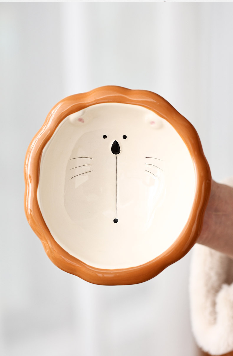 Cat bowl, ceramic protective cervical vertebrae drinking bowl, pet supplies, cute slanted mouth to prevent knocking, dog bowl, cat food bowl pic 6