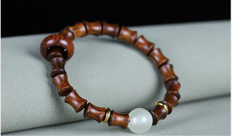 Original green sandalwood bracelet for women, forest style student finger winding soft cultural play Buddhist prayer beads, sandalwood bamboo joint single circle judge bracelet pic 8