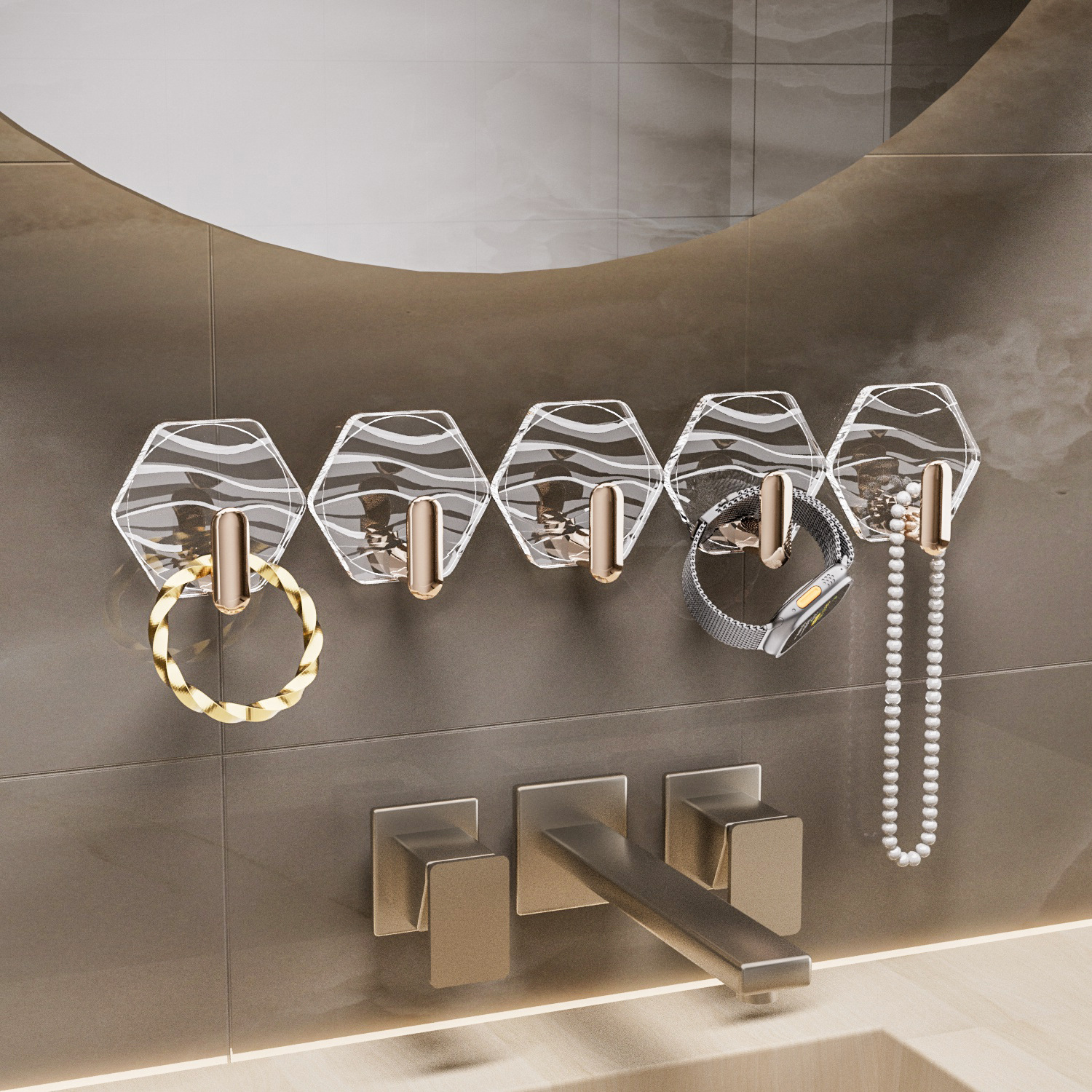 家用六边形水波纹挂钩免打孔浴室门后无痕挂钩卫生间粘胶圆形挂钩详情8