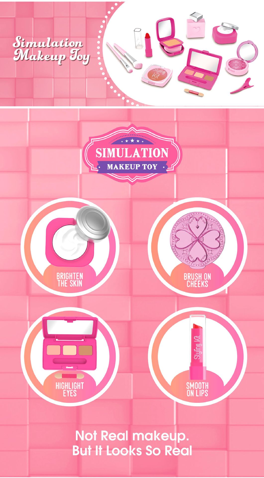 严选跨境新品儿童过家家仿真化妆玩具女孩彩妆套装不可涂抹亚马逊详情3