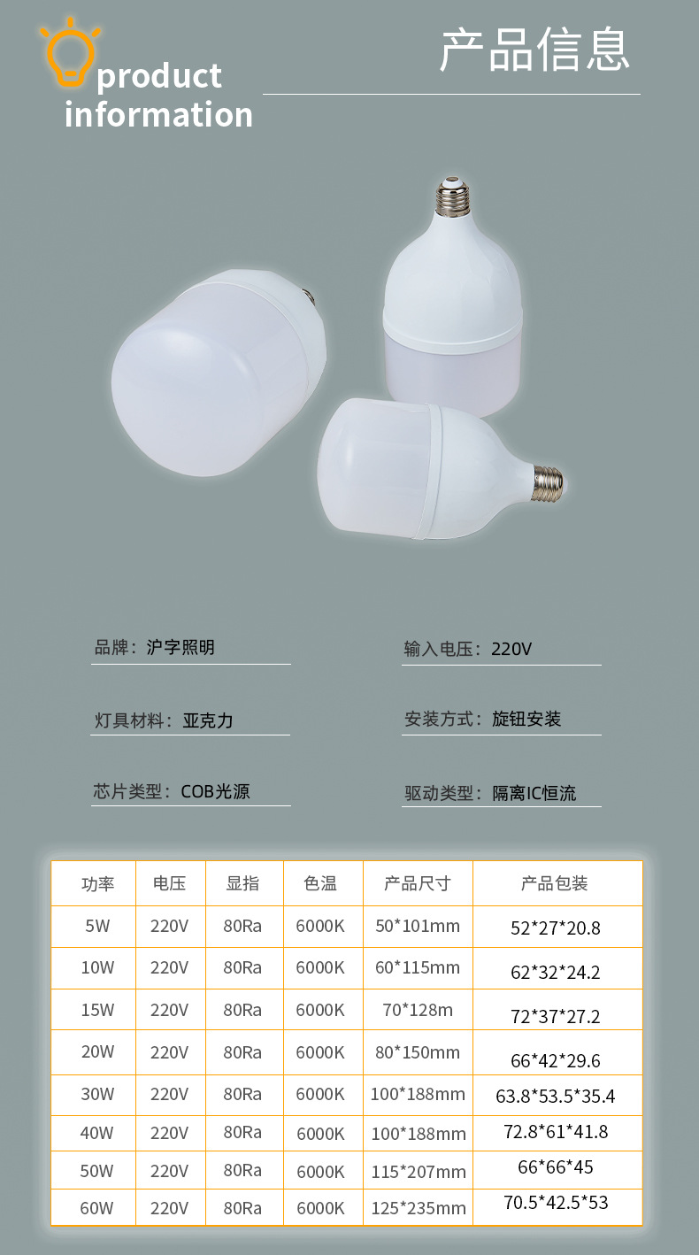 厂家直供亮又好LED球泡灯塑包铝节能高亮灯泡室内外照明光源批发详情9