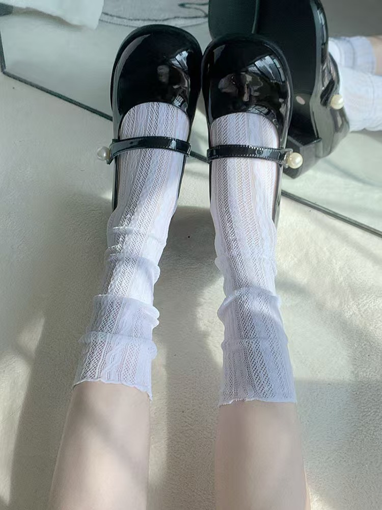 蕾丝中筒袜子jk条纹木耳边玛丽珍小腿堆堆袜女高弹透气透气抗菌详情10