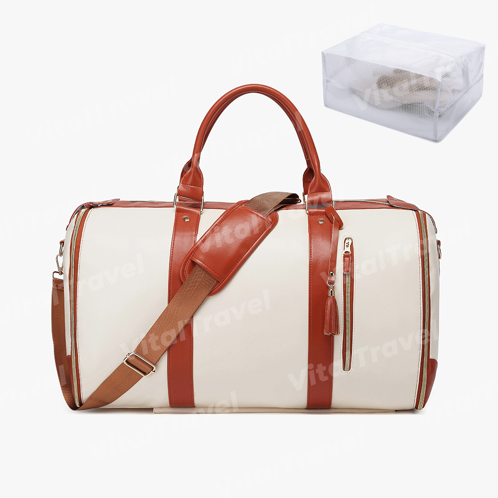 现货全黑色加厚PU面料可折叠旅行包随身服装行李袋可带上飞机便携详情17