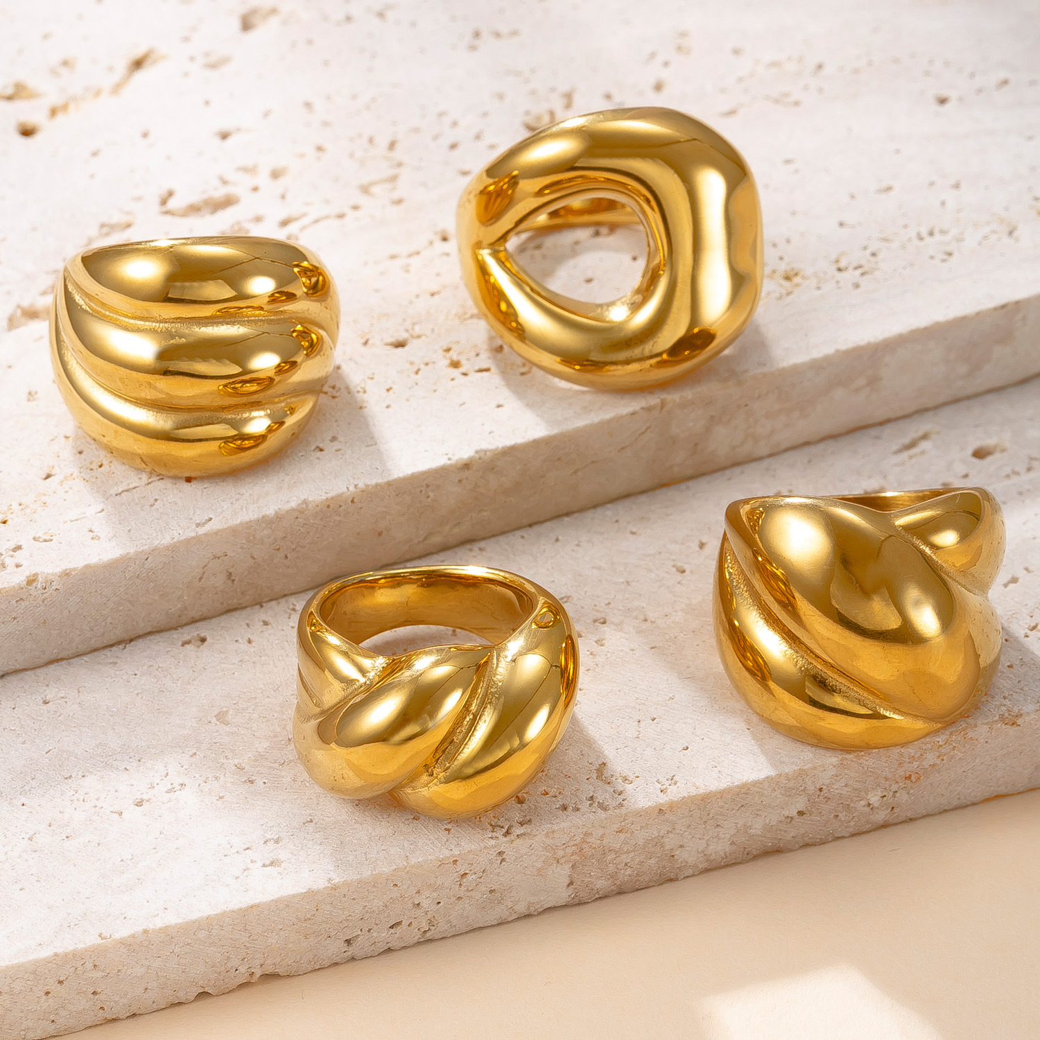 跨境爆品钛钢指环 铸造多层光面情侣戒指高级感镀18k金不锈钢手饰详情4