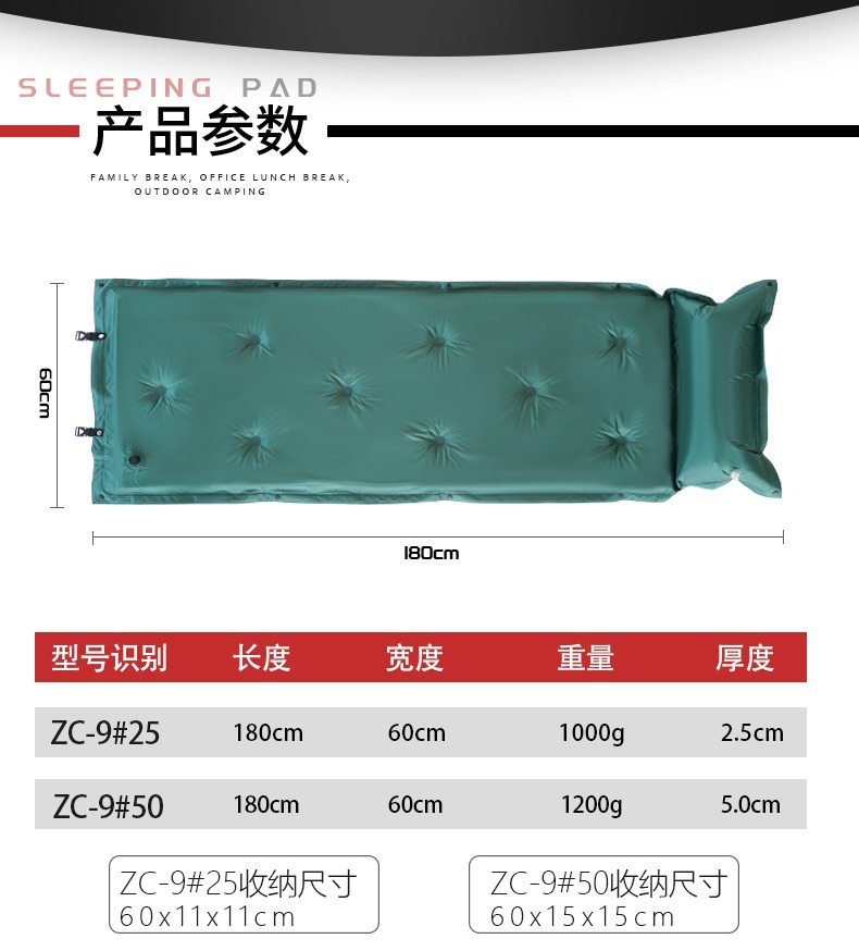 跨境专供自动充气睡垫防潮垫九点款全新升级三和一气嘴可拼接多人详情7