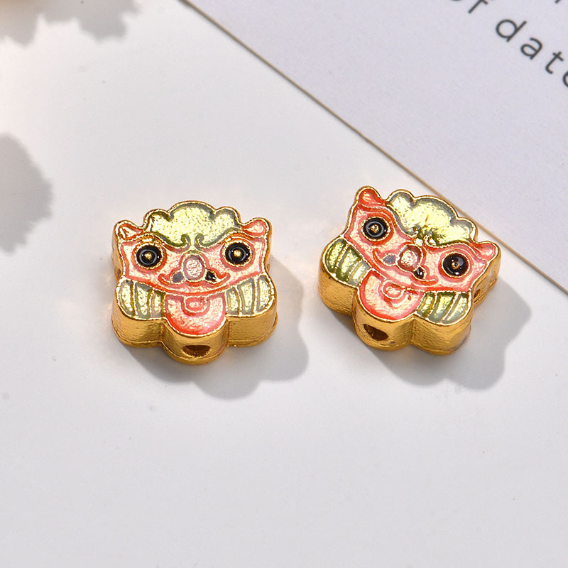Wholesale of DIY handcrafted jewelry accessories for cute cartoon lion dance head through-hole bracelets and beads in sand gold color preservation pic 8