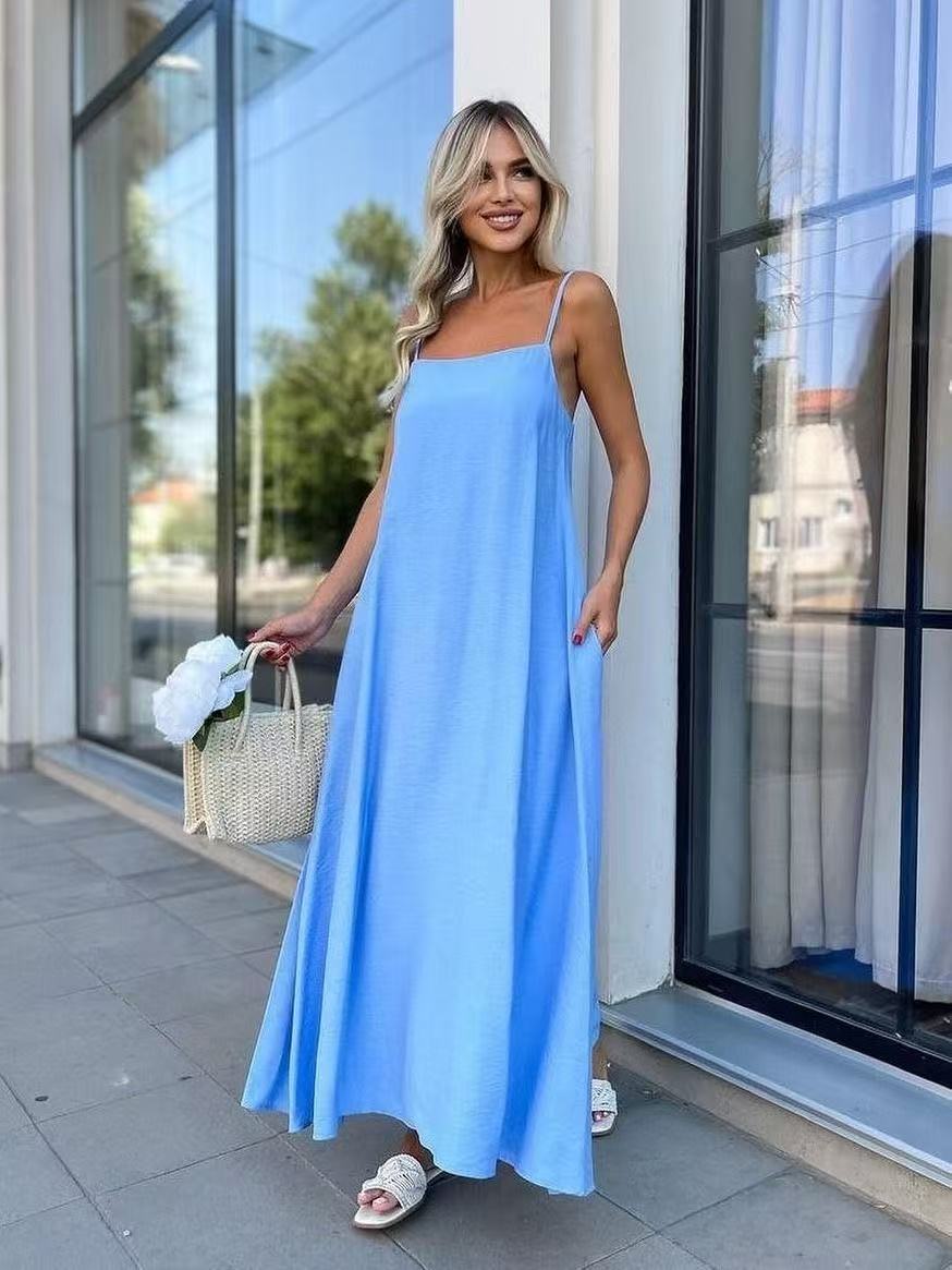 In 2025, a new cross-border product for foreign trade on Amazon independent station: a solid-color halter long, large-swing fashionable casual dress for women pic 1