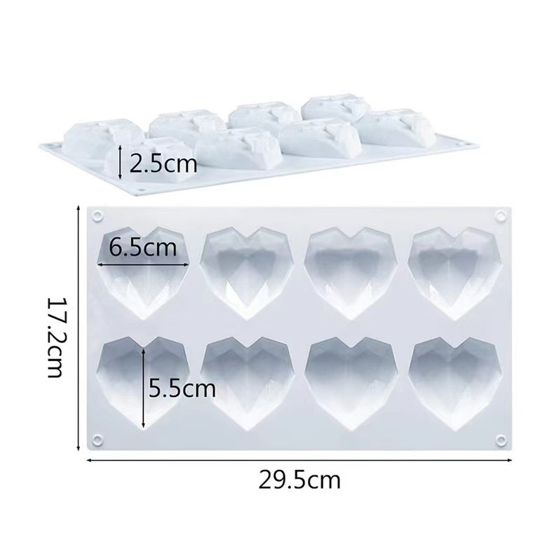 Choukai single 8-piece heart-shaped diamond resin mold, mousse silicone diy cake mold, rice cake mold, candle plaster pic 3