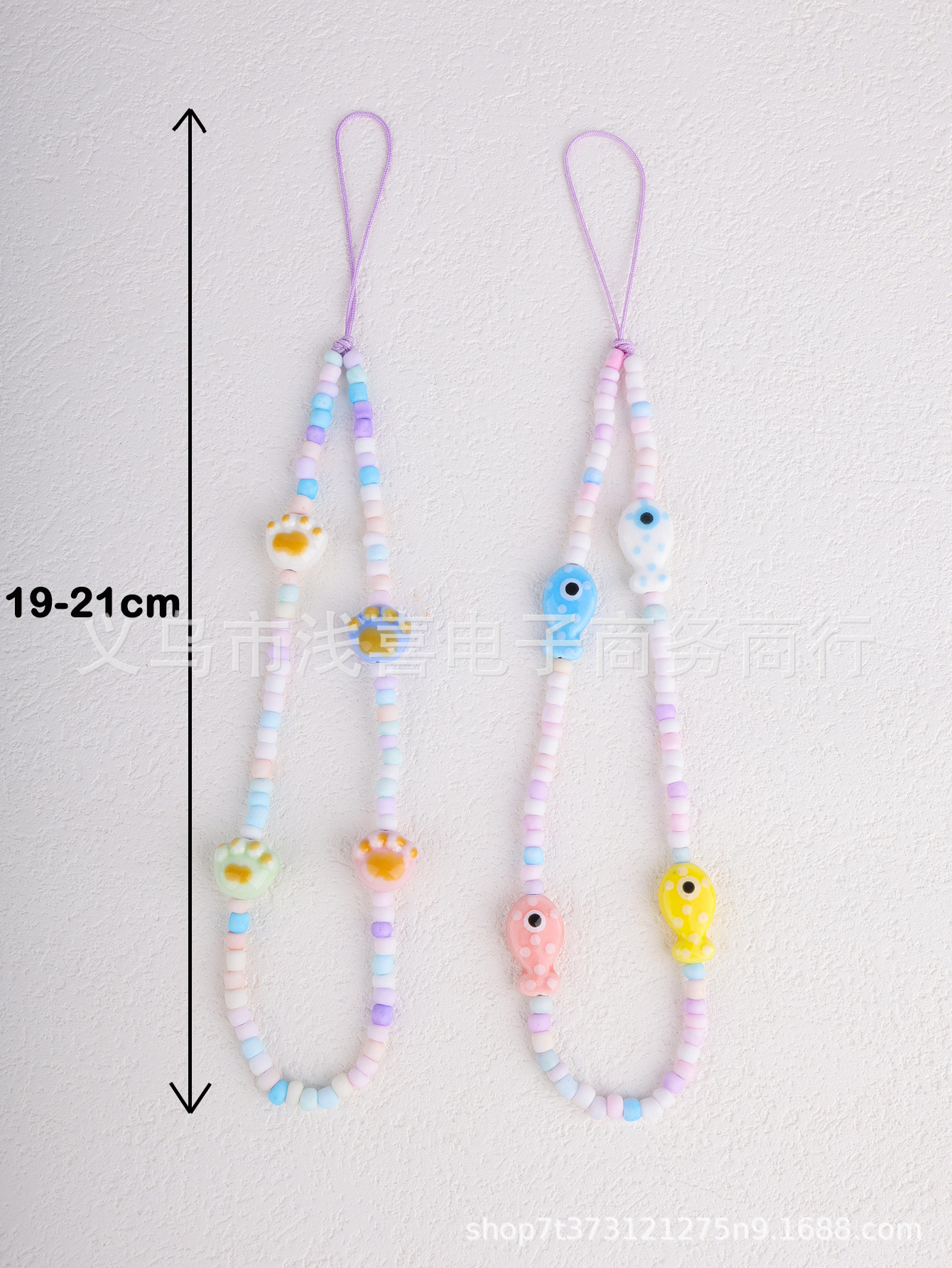New Chinese-style ceramic rice bead cartoon character mobile phone chain, colorful cat paw little fish hand-woven pendant pic 2