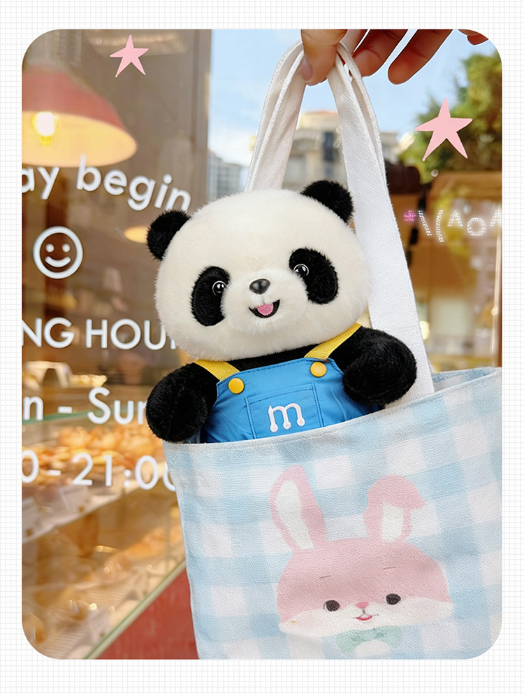 卡通背带裤熊猫毛绒玩具动物园纪念品仿真公仔儿童生日礼物批发详情10