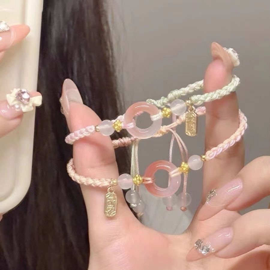 Pink girl Peach Blossom color couple peace bracelet, Joy bracelet, handcrafted high appearance level woven rope jewelry pic 1