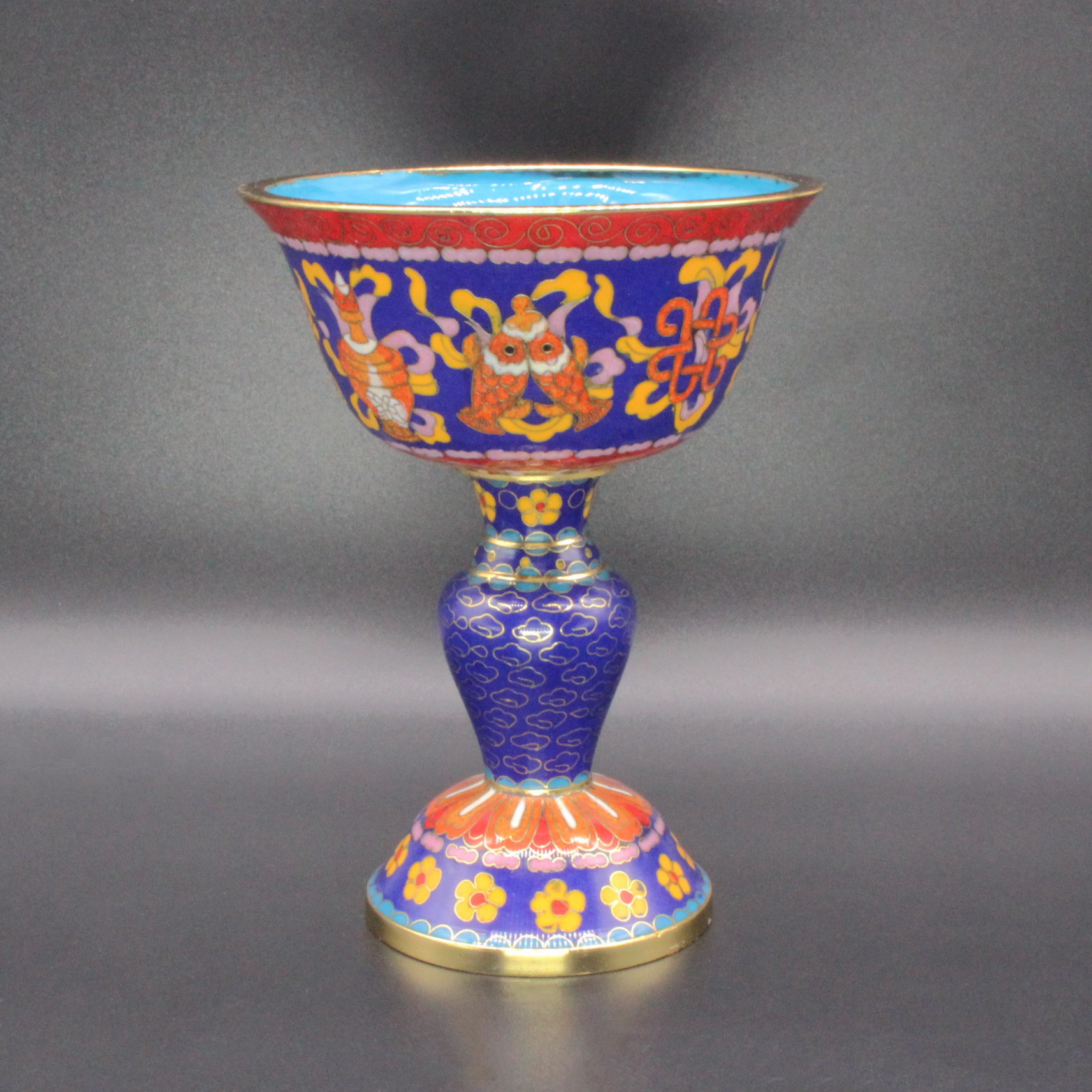 Beijing Cloisonne vintage butter lamp, Buddhist ritual implements, traditional copper body, cloisonne enamel, polished 6-inch long-burning lamp pic 4