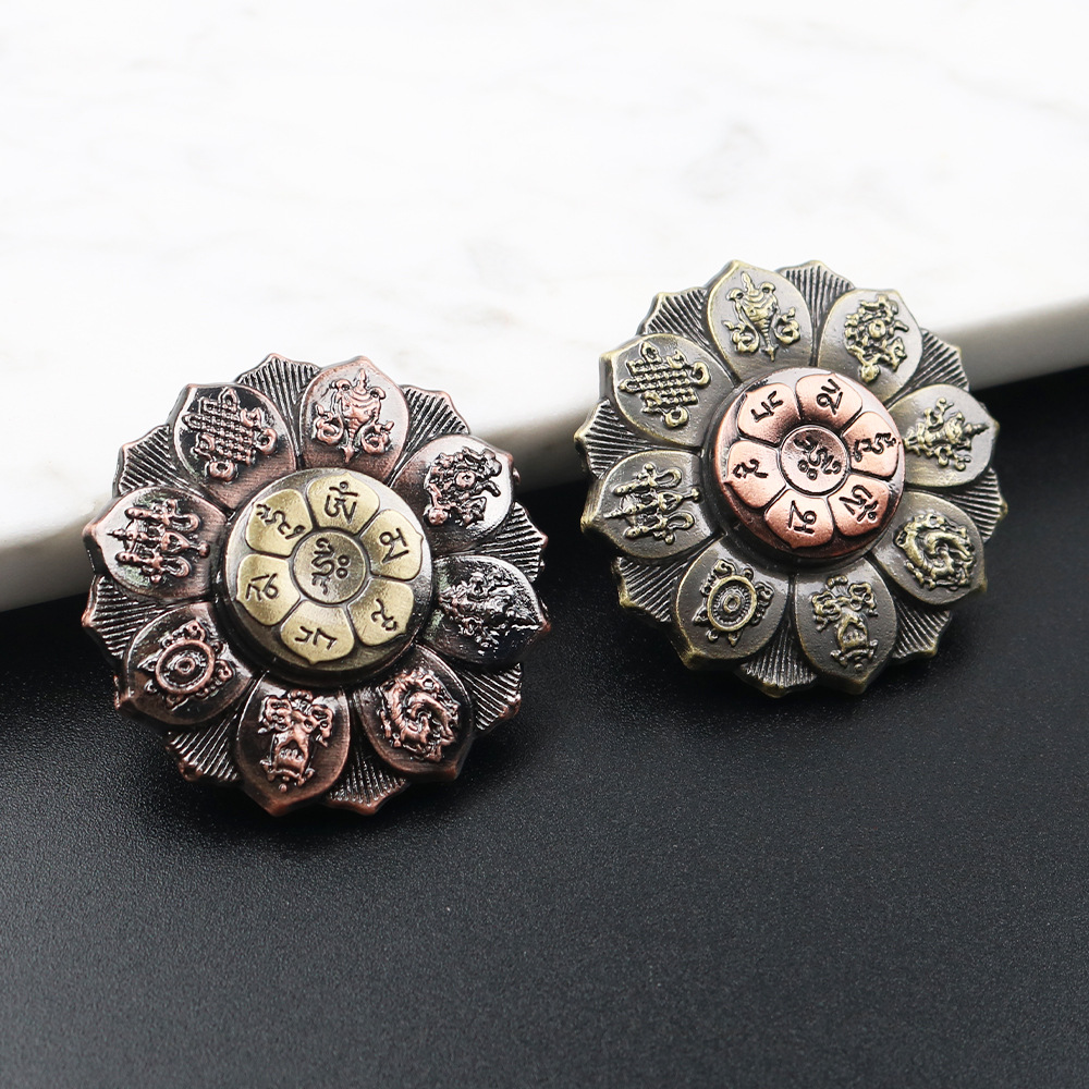 金属风轮旋转陀螺创意解压玩具佛莲星盘七彩指尖陀螺桌面摆饰批发详情5