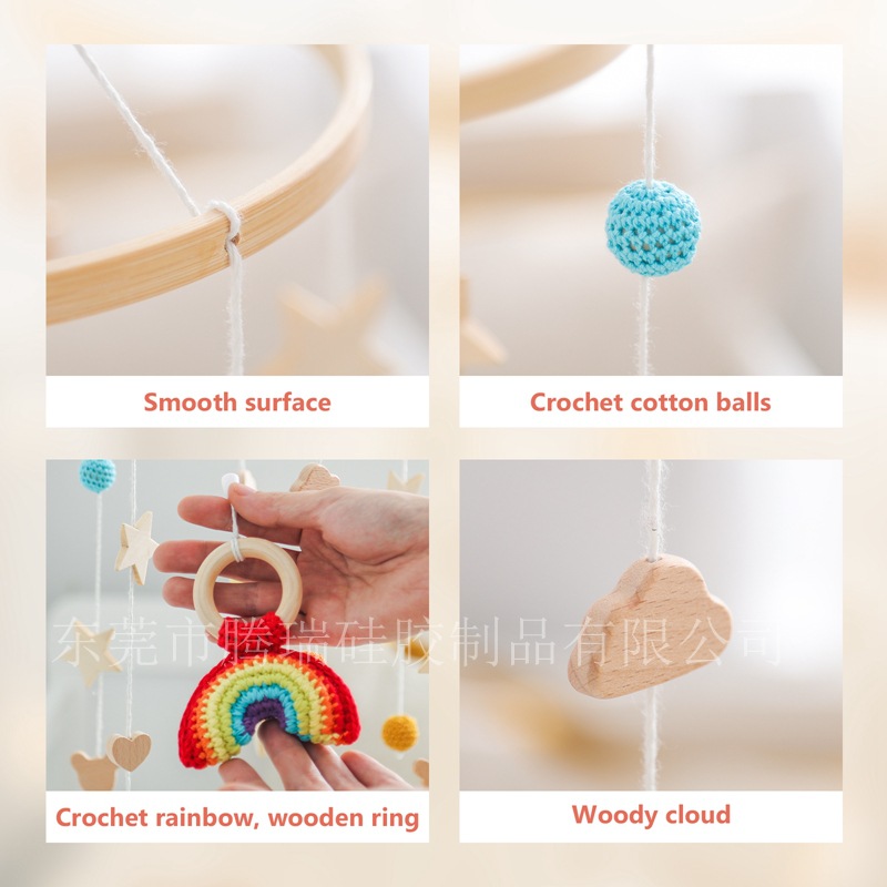 北欧风星星月亮云朵婴儿床挂件满天星床铃可拆卸摇铃木质风铃挂饰详情22