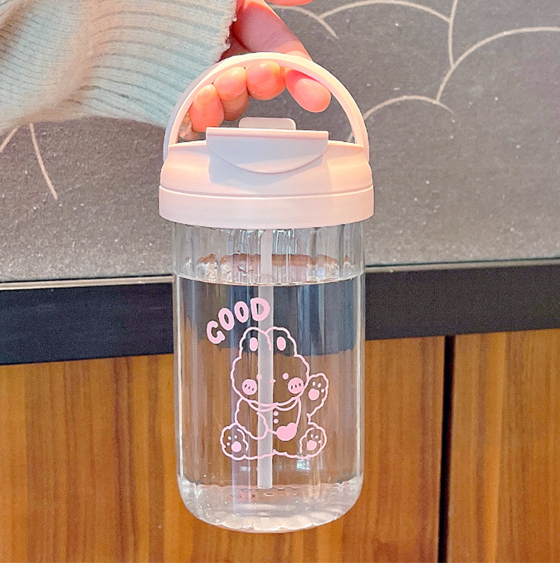 创意双饮杯带吸管玻璃杯办公室高颜值夏季便携提手新款2025杯子详情12