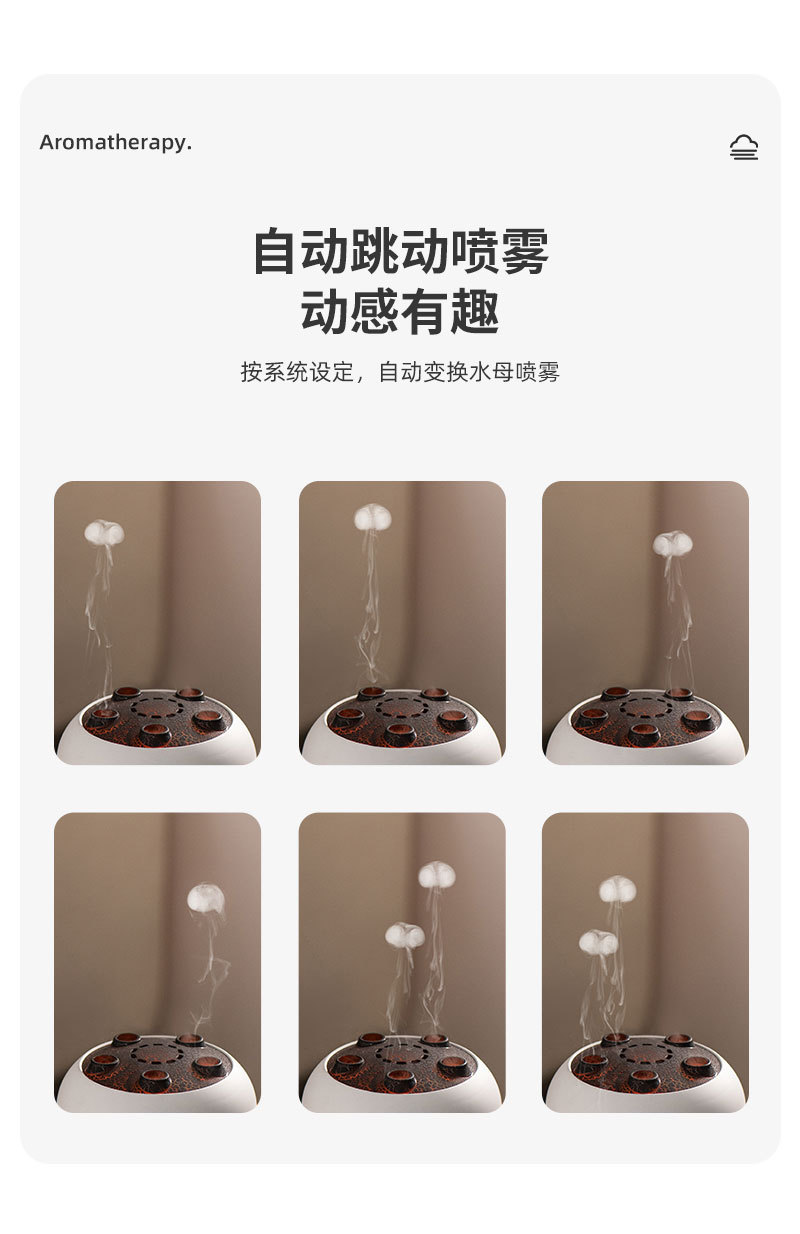 Cross-border flame mist ring aroma diffuser humidifier, jellyfish dynamic color light, wood grain essential oil multi-hole aroma diffuser pic 7