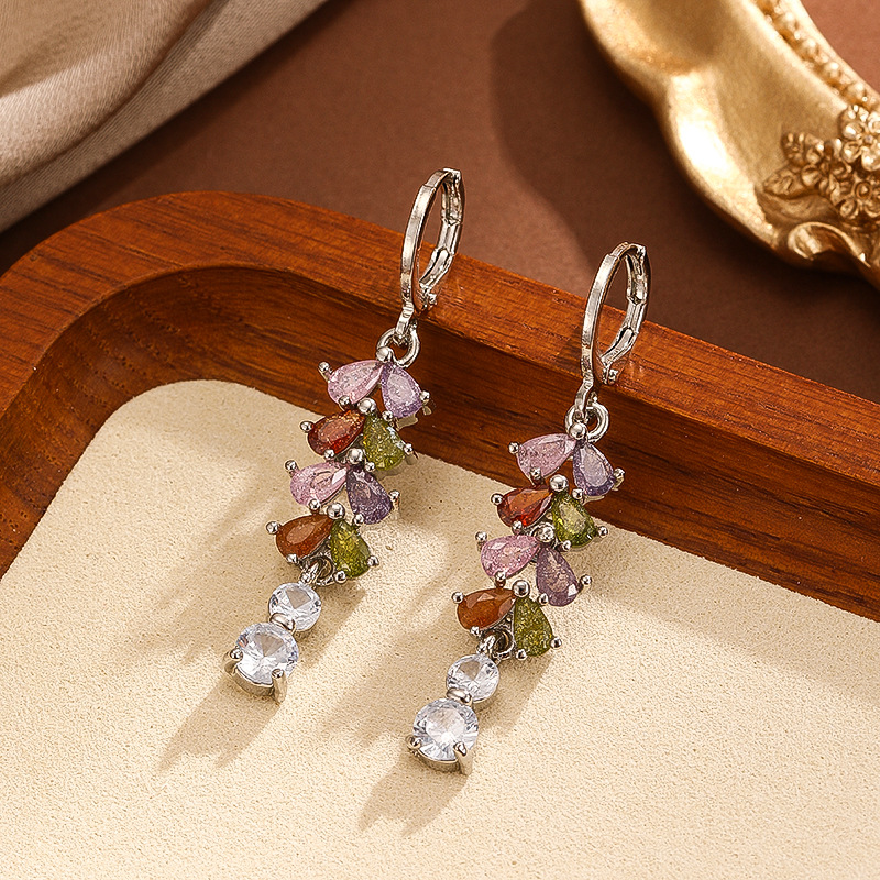 KIMOJ新款耳饰新款跨境欧美气质新款耳坠女微镶彩天然锆石耳环小众百搭耳环详情3