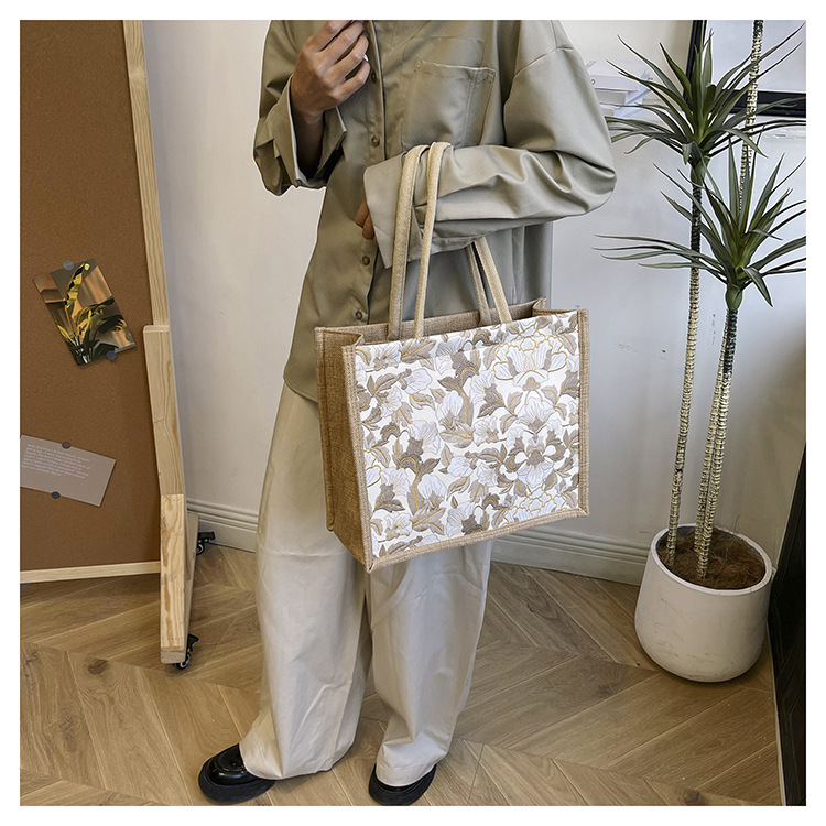 韩版文艺女包新款潮高颜值大容量棉麻时尚上班通勤手提袋便当包包详情27