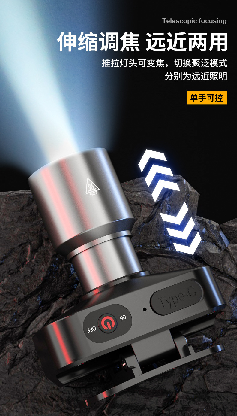 Cross-border best-selling aluminum alloy portable headlamp, multi-functional long-lasting flashlight for outdoor lighting, hand wave sensor pic 5
