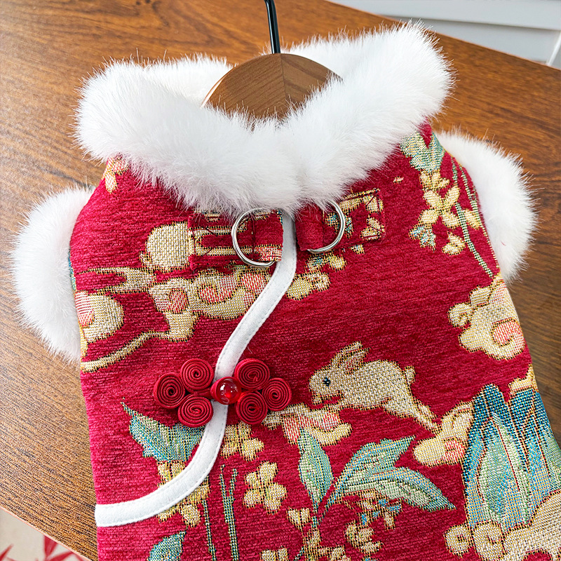 New Year Autumn and Winter double-layer thickened fleece Chinese-style jade rabbit pet dog and cat clothing, clothing and accessories, Tang suits, bichon Frises, Teddy bears pic 7