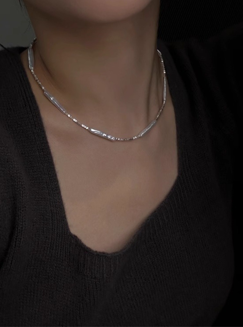 巴洛克小银条异形淡水珍珠项链气质网红简约银河迢迢碎银子锁骨链详情7