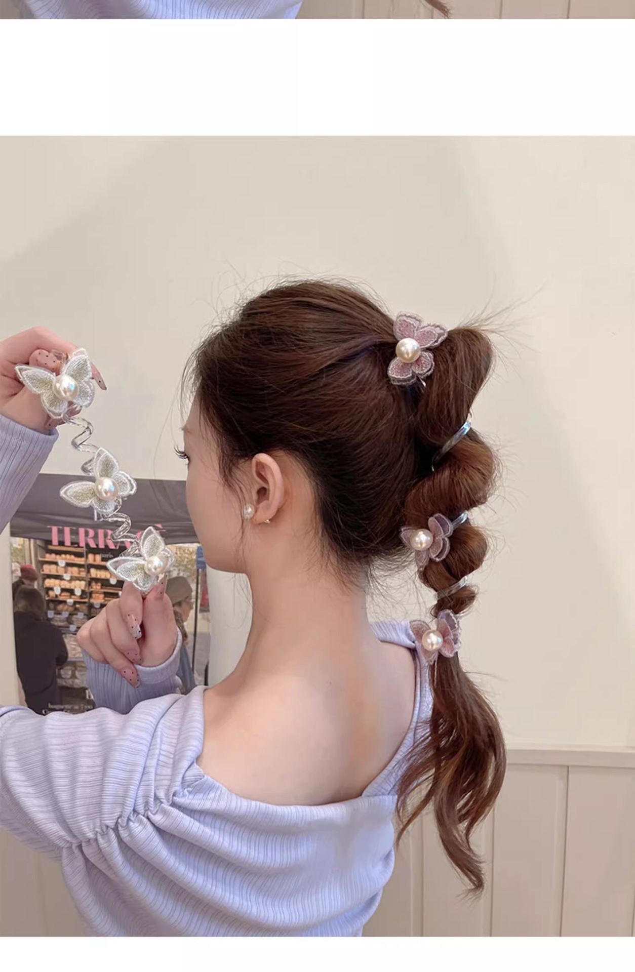 Forest-style butterfly bubble braid hair tie for women 2024, a new high-end French telephone line hair band and ponytail braiding tool pic 4