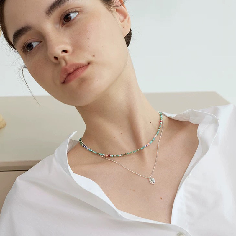 波罗*海 春夏文艺绿松石手工串珠项链精致休闲彩色叠戴锁骨链国潮详情9