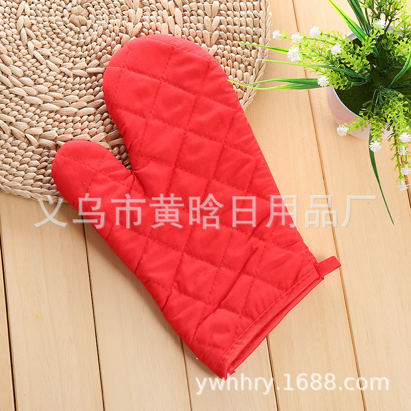 【 Chi Jia 】 Polyester-cotton single-color thickened and enlarged oven baking high-temperature resistant, heat-resistant and heat-insulating microwave gloves gift pic 4