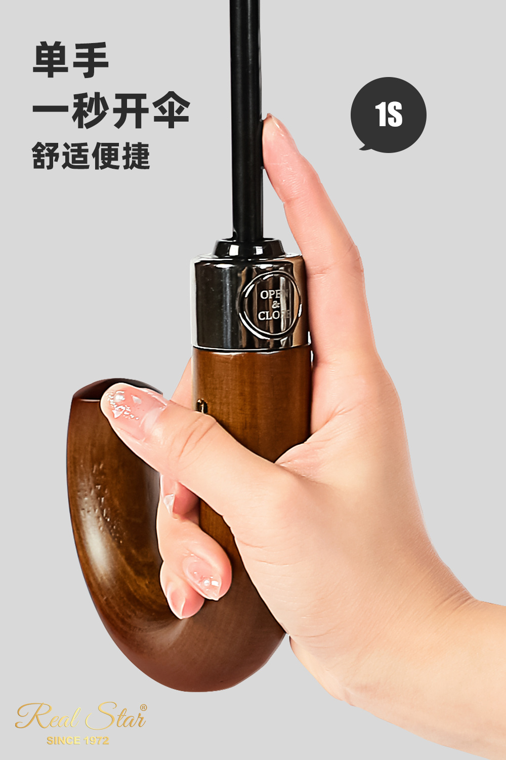 新款商务三折10骨全自动黑色雨伞280T加厚伞布23寸木质弯柄印刷详情10