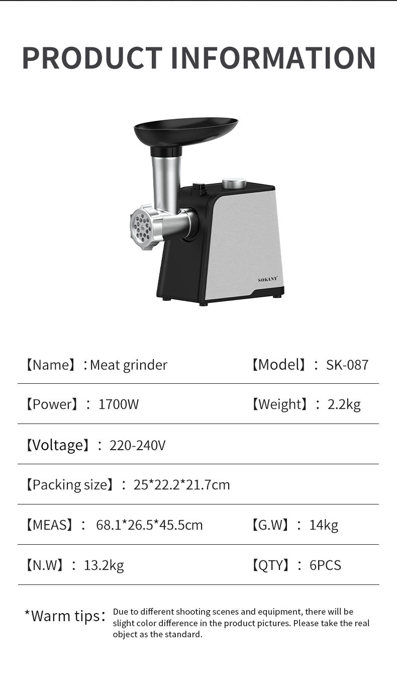 Cross-border SOKANY 087 small household desktop high-power meat grinder wholesale, sausage stuffing machine, filling grinder, meat grinder pic 3