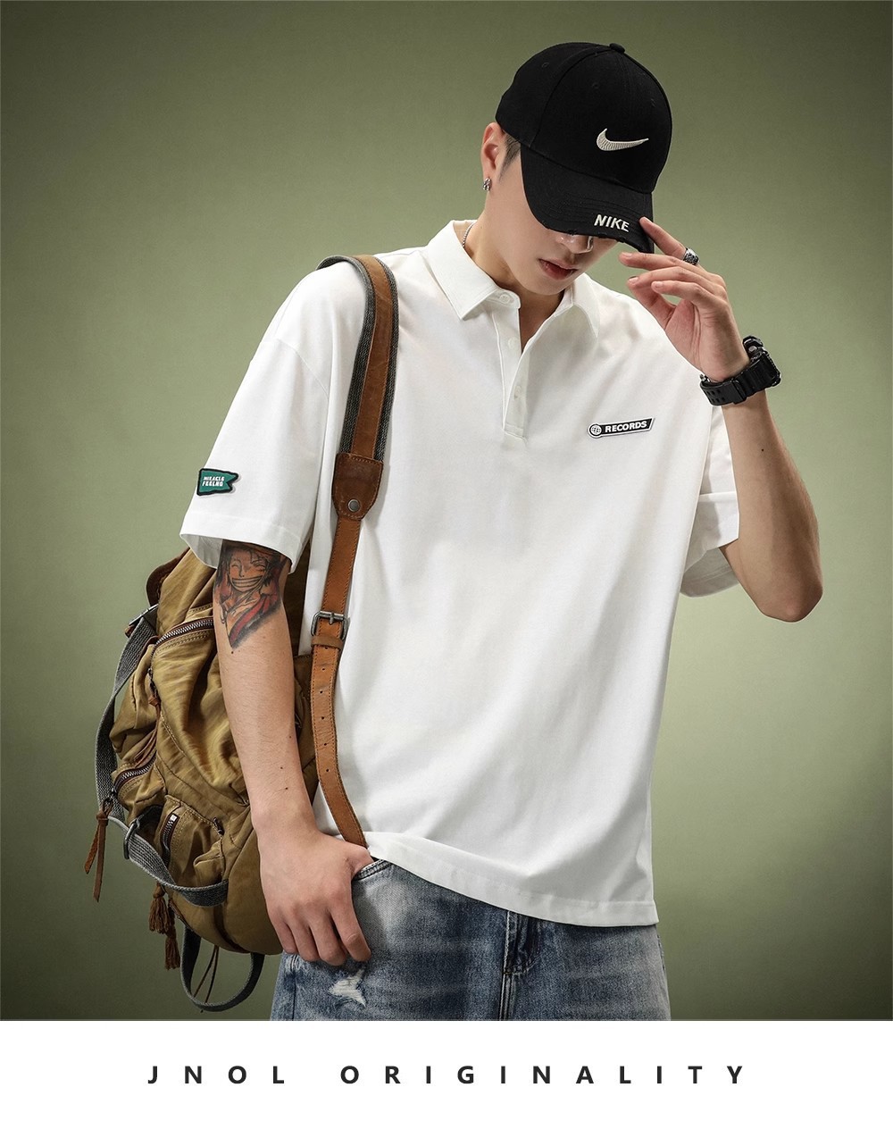 Heavyweight white g foreign trade short-sleeved POLO shirt for men, summer loose, young Paul American design sense, T cross-border black pic 12