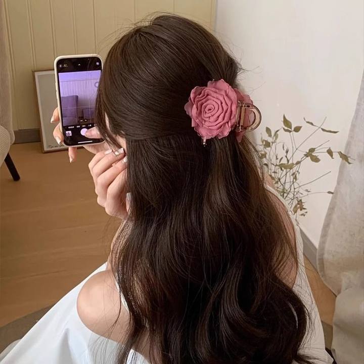 超仙氛围感仿真百合花朵发夹唯美高级感后脑勺盘发鲨鱼夹发抓头饰详情7