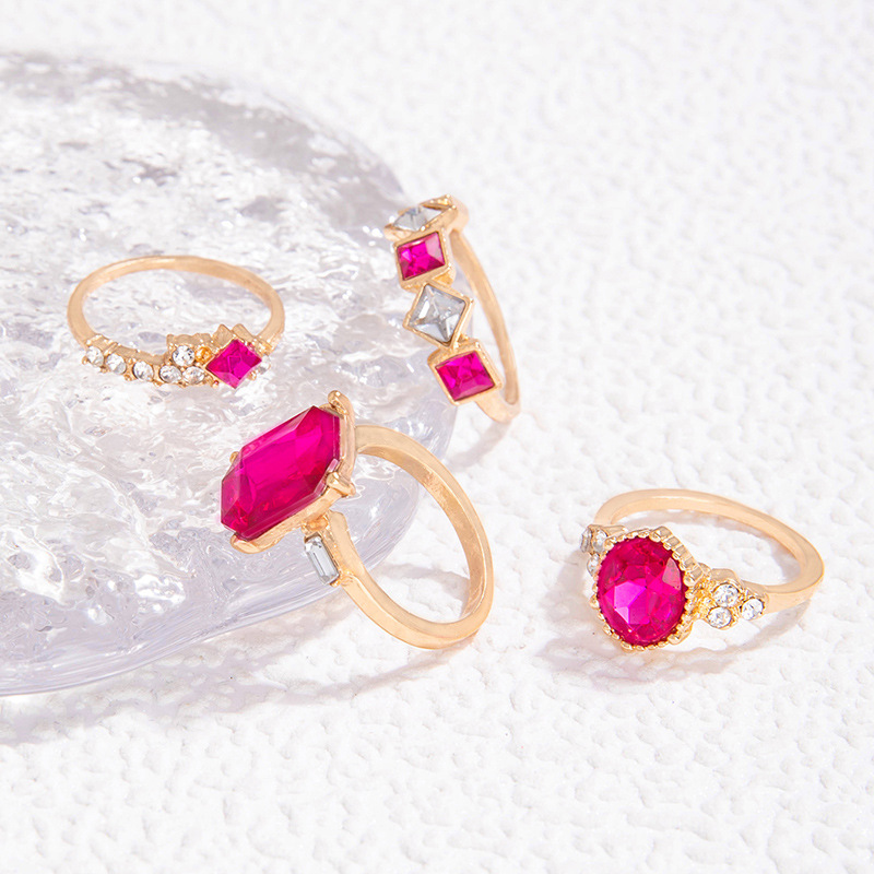 欧美流行饰品戒指手饰 蛇形爱心仿绿宝石镶钻ins风五件套戒指女详情49