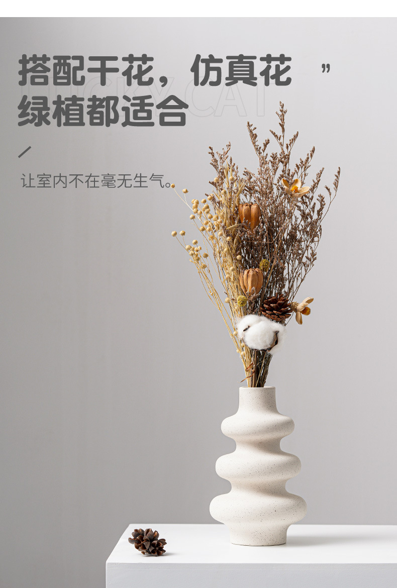 2025 Irregular-shaped ring Ceramic Vase, cute, ins, simple and modern frosted flower vase, creative homestay decoration, high-end pic 7