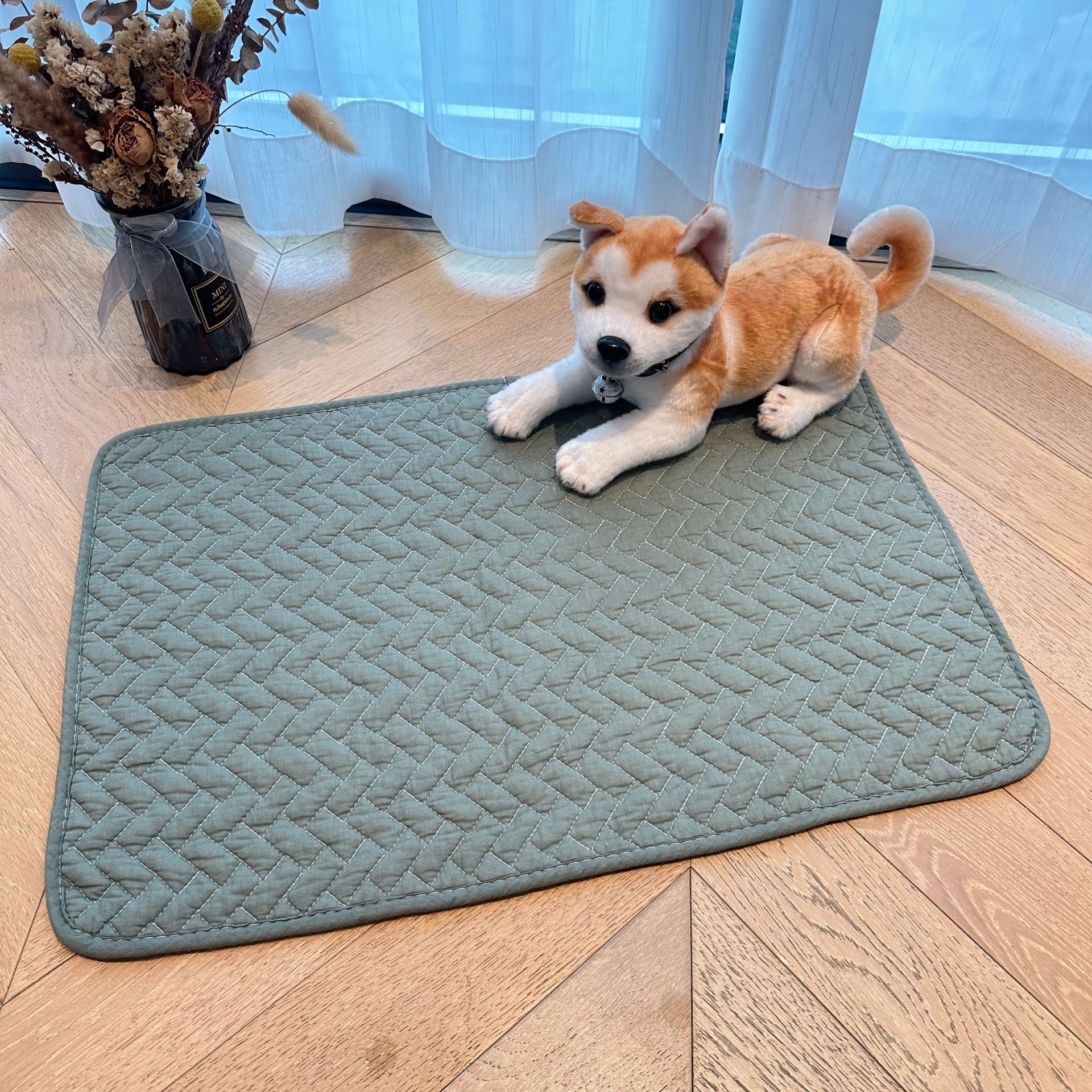 Plain pure cotton floor mat, quilted anti-slip mat, entrance bedroom floor mat, kitchen mat, pet mat, carpet anti-slip and silent pic 3