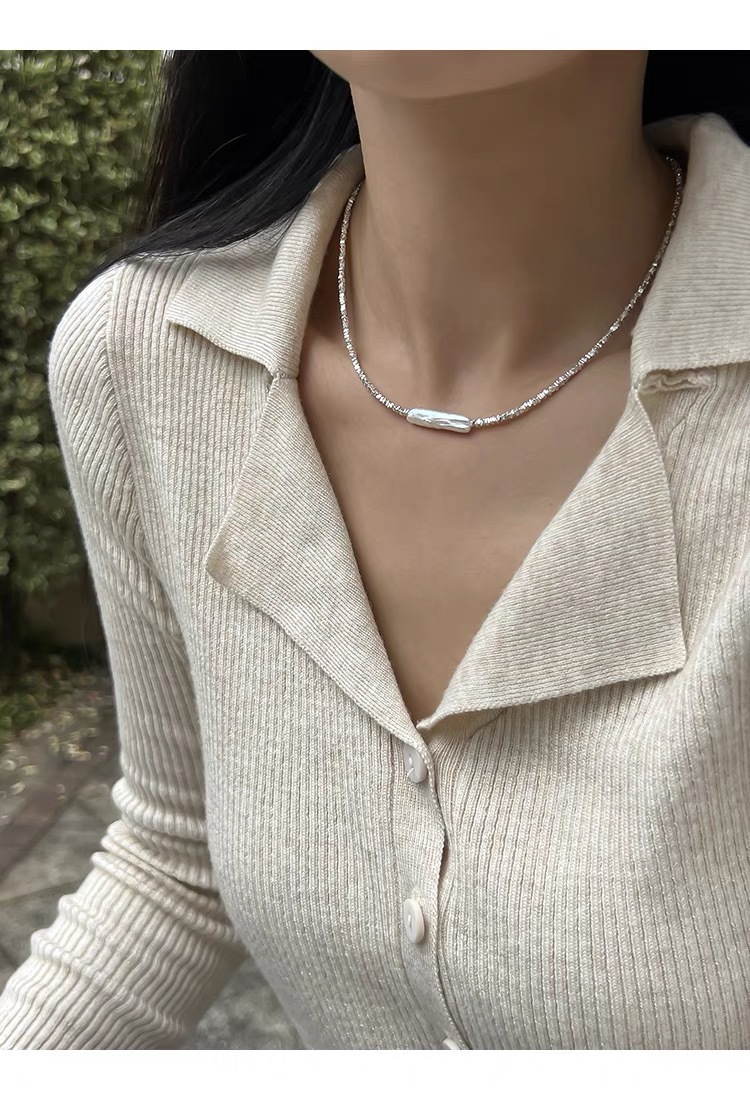 巴洛克异形淡水珍珠小银条珍珠项链镀银碎银子轻奢气质时尚锁骨链详情6