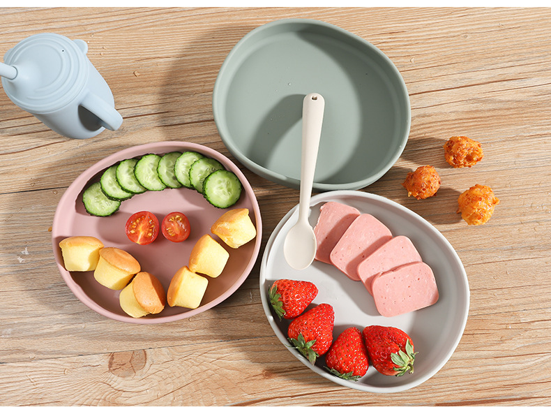 儿童喂养餐具食品级硅胶盘餐盘莫兰迪色托盘宝宝吃饭训练辅食碗详情15