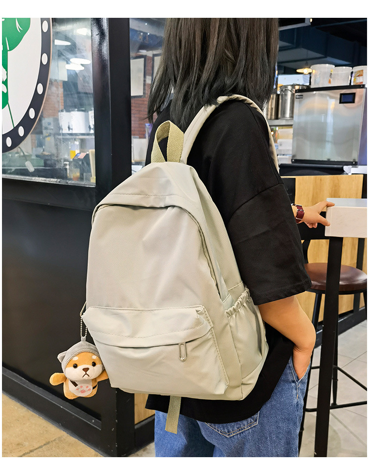 休闲大容量双肩包女生韩版纯色简约大学生书包尼龙轻便休闲背包详情35