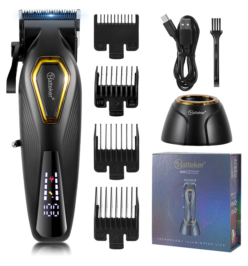 HATTEKER electric hair clipper, brushless motor, electric clipper, high-power digital display hair salon razor, clipper, charging base, clipper pic 9