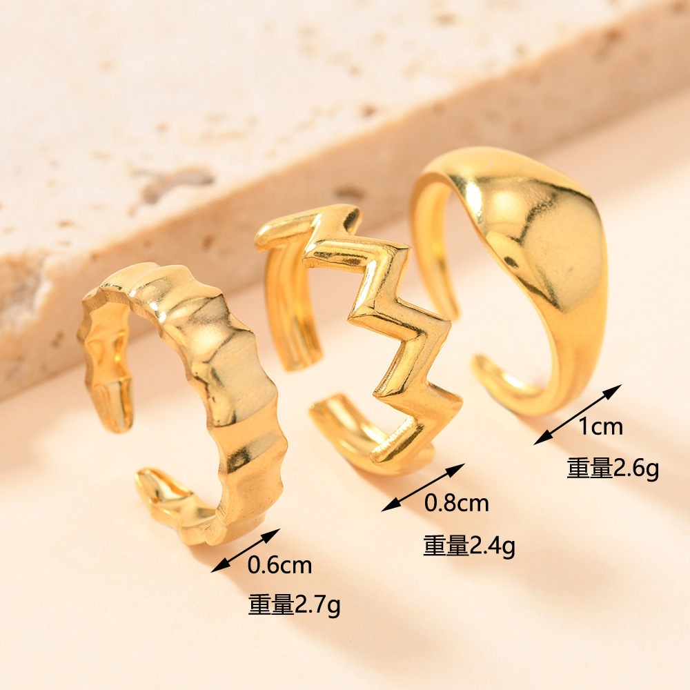 跨境新品不锈钢戒指 时尚个性油压波浪戒指不规则褶皱开口戒饰品详情4