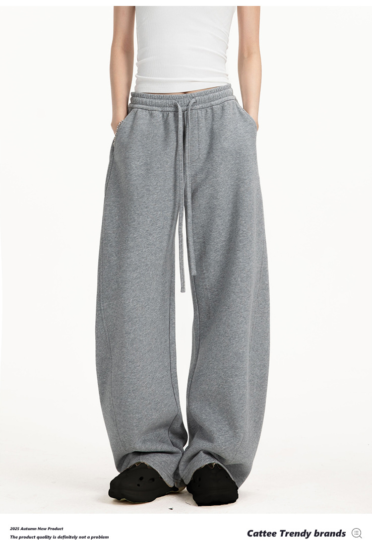 College-style solid-color straight-leg curved casual pants for men and women, loose wide-leg sport sweatpants for spring and autumn pic 15