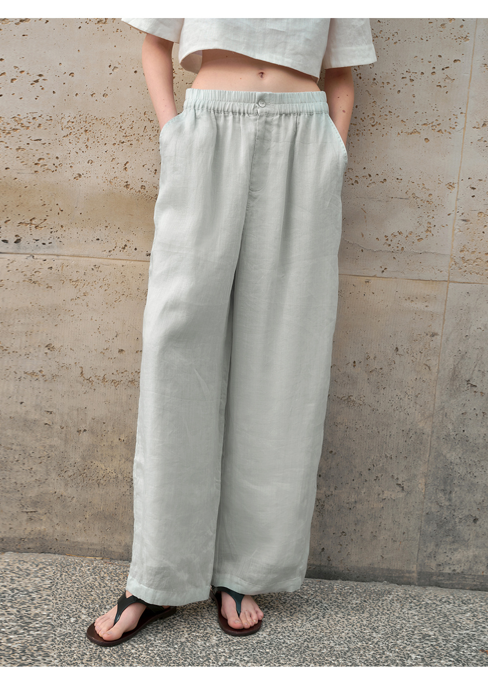 Pure ramie straight-leg pants for women, loose and slimming casual pants, loose spring and summer stretched-waist long pants pic 18