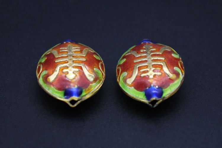 Traditional high-temperature enamel mechanism silver-blue ancient-style jewelry accessory, back cloud partition bead cloisonne 27*21 walnut longevity character pic 11