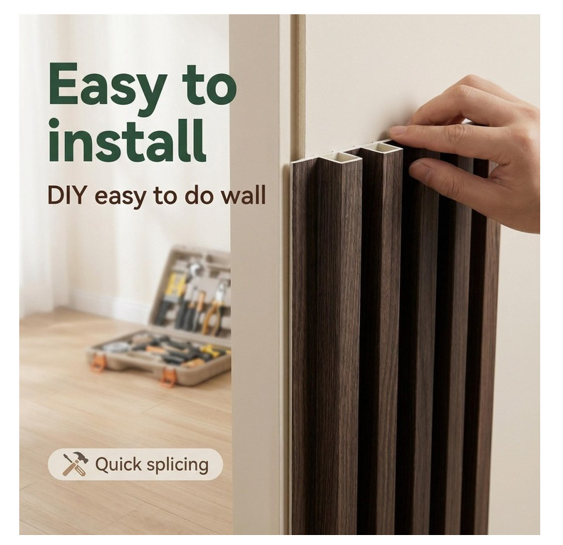 外贸定 制WPC格栅墙板 免漆护墙板电视背景墙批发装饰网红160格栅详情16