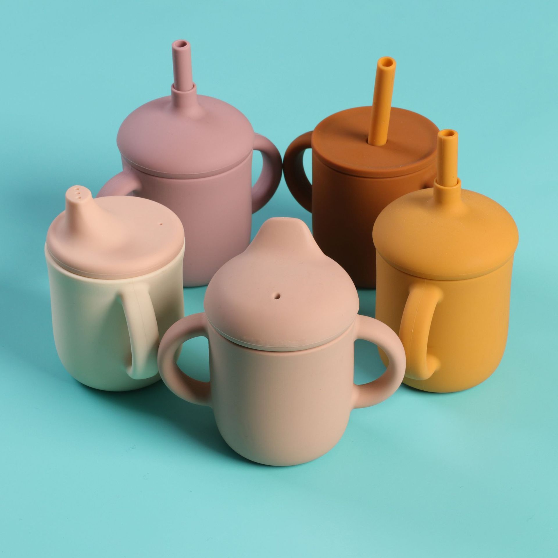 食品级儿童硅胶吸管水杯婴儿防摔双耳硅胶水杯宝宝硅胶学饮杯详情7