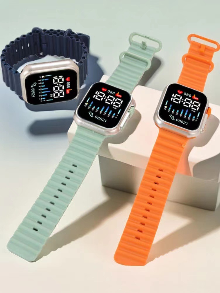 新款LED电子手表P7玫瑰金海洋带时尚数字运动学生儿童LED电子手表详情4