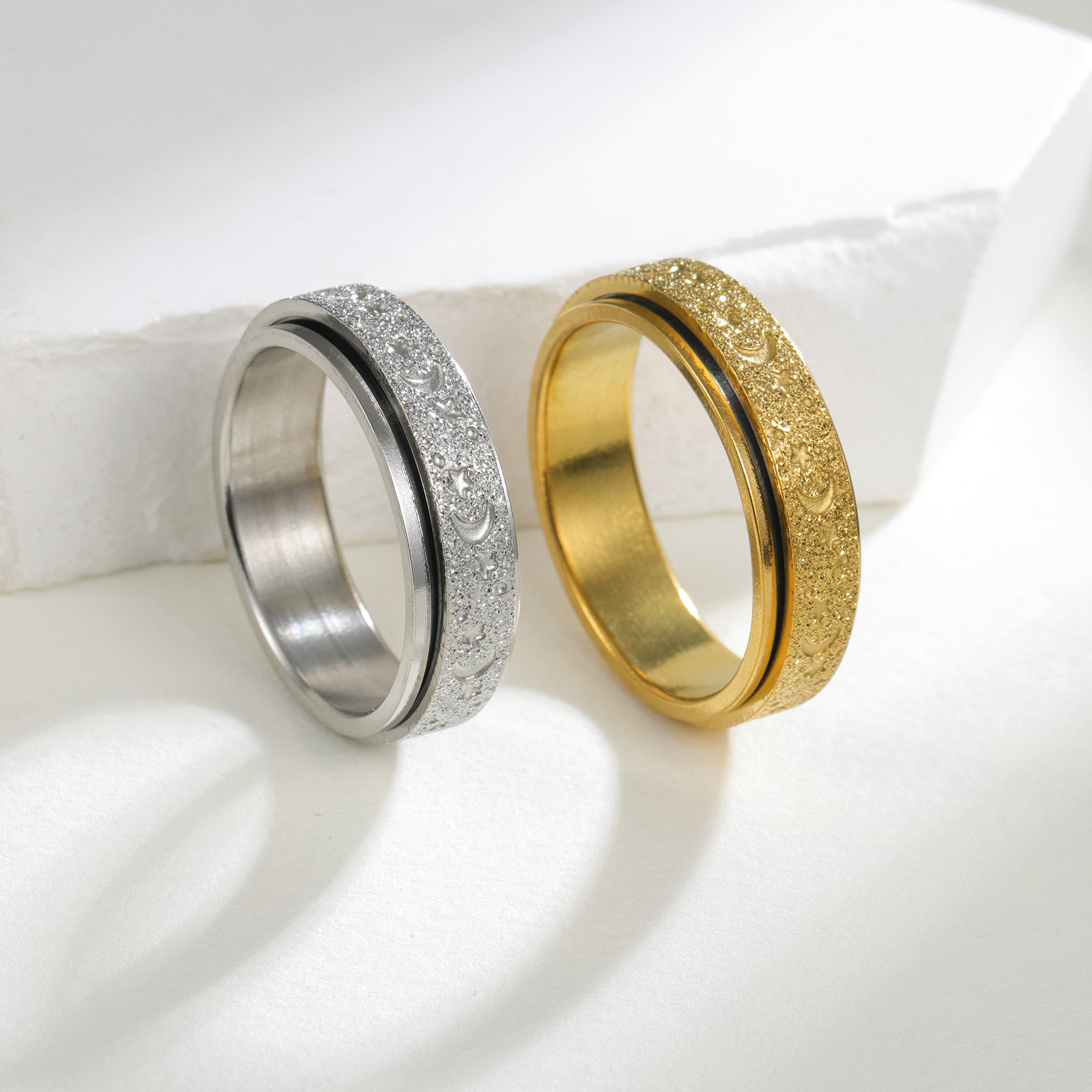 Cross-border best-selling titanium steel frosted rings, rotatable anti-anxiety and stress-relieving rings, couple rings and accessories wholesale pic 6