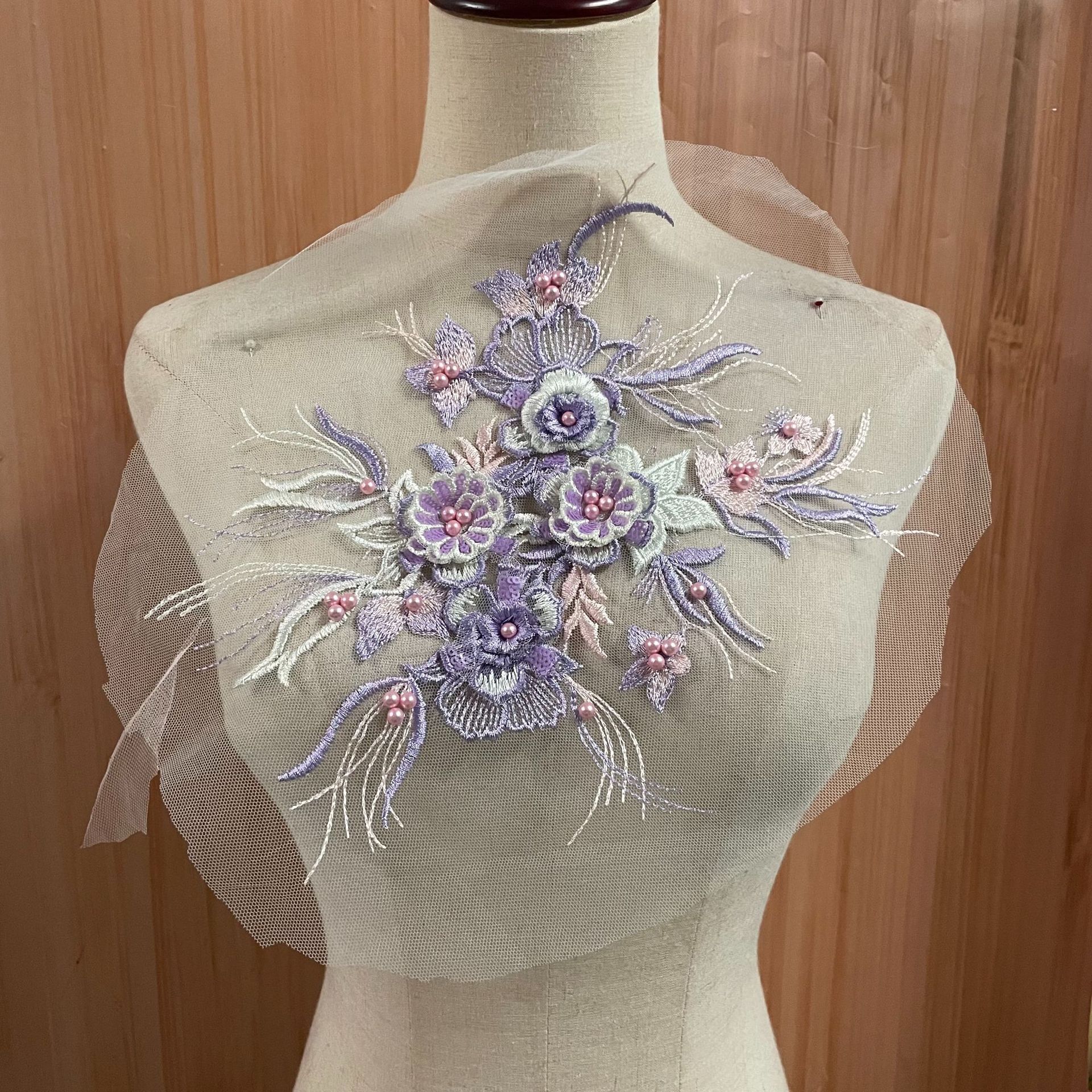 Wholesale lace three-dimensional flower fabric patchwork clothing accessories, nail and diamond decorative appliqued DIY Hanfu collar flowers from the manufacturer pic 4