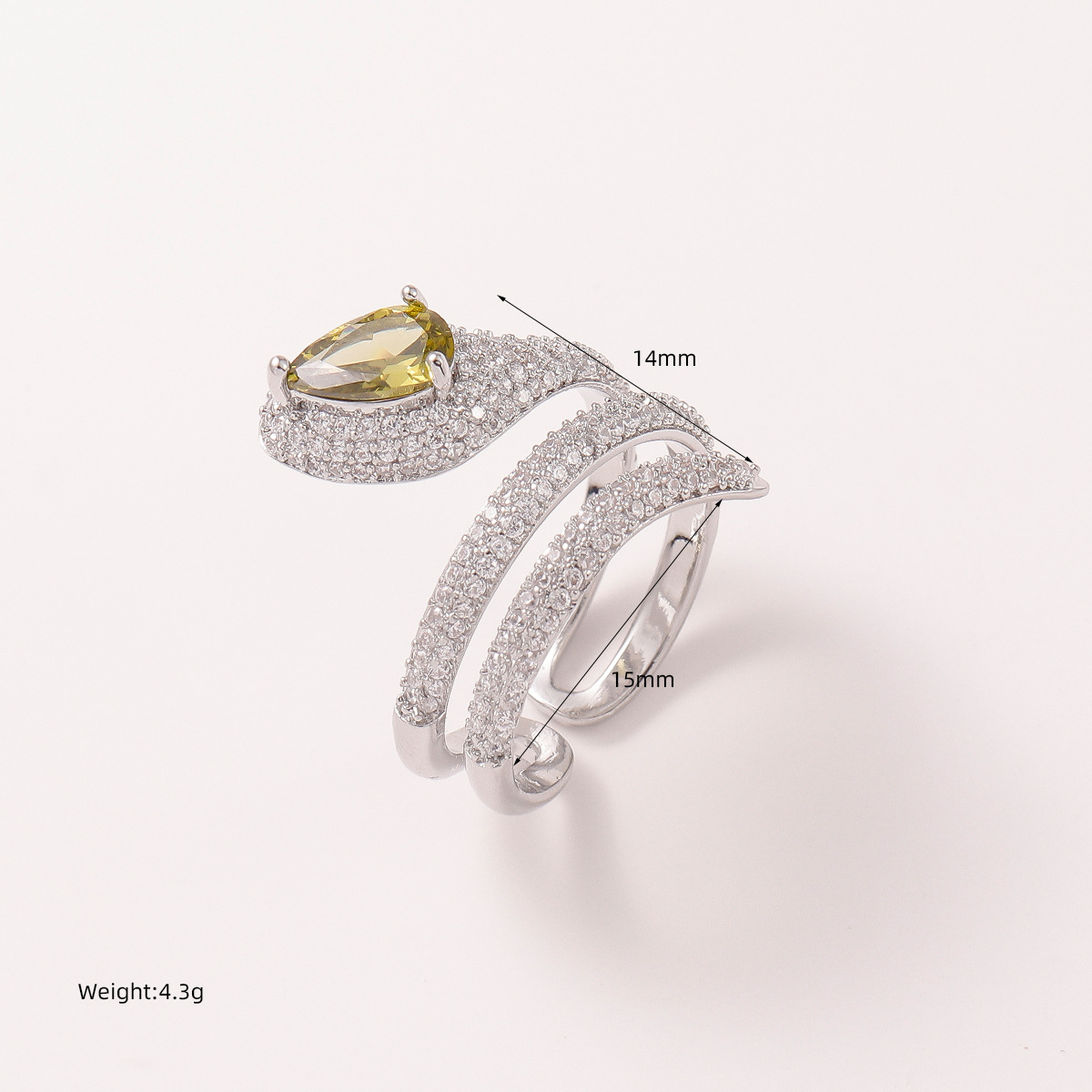 新款蛇形戒指多层灵蛇指环微镶锆石满钻开口可调节食指戒女宝石详情2